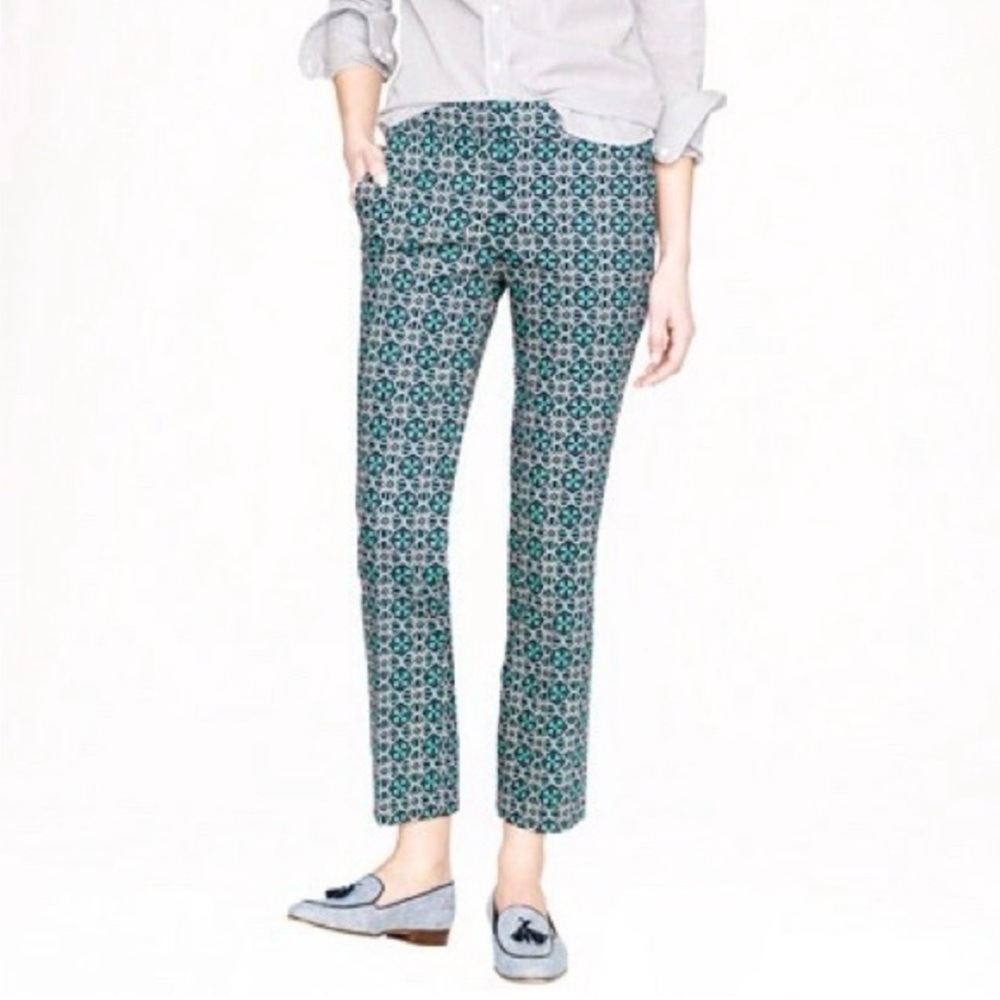 NWOT J.Crew Campbell Pink Green Lattice
Medallion Print Ankle Pant | 10T